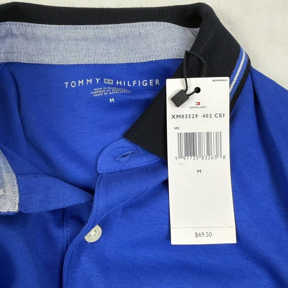 Tommy Hilfiger Mens Blue Short Sleeve Pocket Polo Shirt Medium XM03529 402 New - Picture 4 of 9